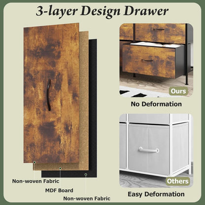 SeventyTwoInch Wide Dresser With Fabric Drawers RusticBrownWoodTop