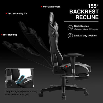 Gaming Chair With Bluetooth Speakers And Footrest Blue