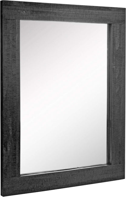 24x18 Inch Rectangle Black Wood Frame Wall Mirror With Attached Hanging Brackets Rustic Decor
