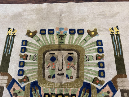 South American Rug 6x7, Unique Native American Design, Ivory, Ecuador Rug, Handmade Wool