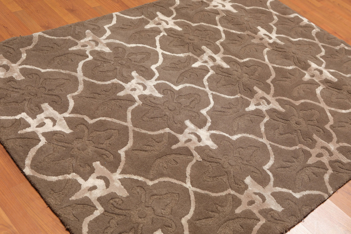 4x6 Brown, Tan Hand Tufted Wool & Bamboo Silk  Oriental Area Rug