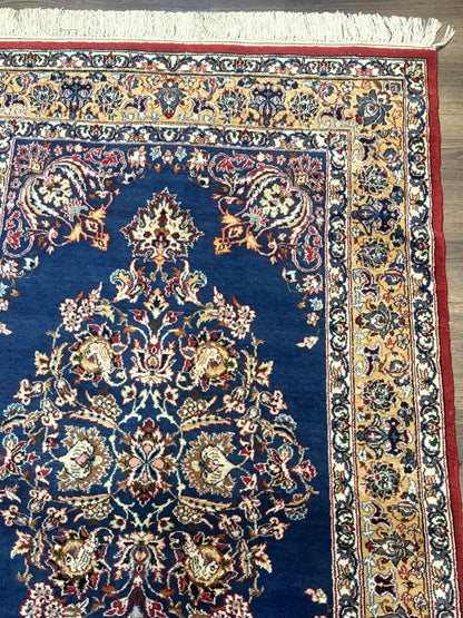 Blue Persian Qum Rug 3.6 x 5, Floral Medallion, Fine 310 KPSI