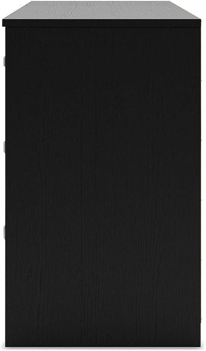 Black Contemporary Six Drawer Dresser Ball Bearing Slides