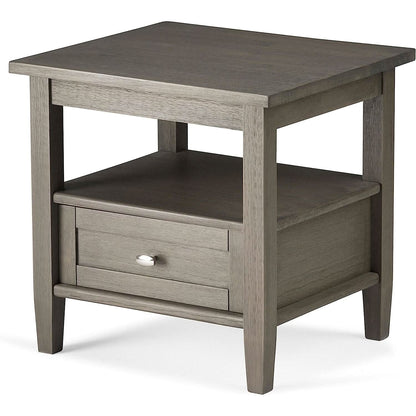 Solid Wood Rectangle End Table With Drawer Farmhouse Grey
