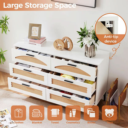 Six Drawer White Dresser With Industrial Steel Base