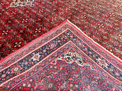 Large Persian Tribal Rug 11x17, Palace Sized Wool Handmade Vintage Carpet, Oversized Hand Knotted Rug, Red, Hamadan Dargazin Rug