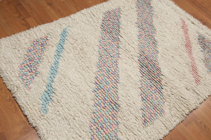 4' x 6' Handmade Shaggy 100% wool thick dense pile area rug Beige