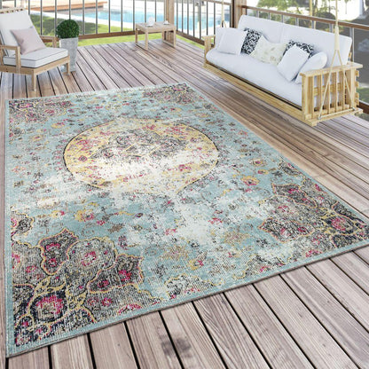 Blue Outdoor Rug Oriental Design Pastel Colors