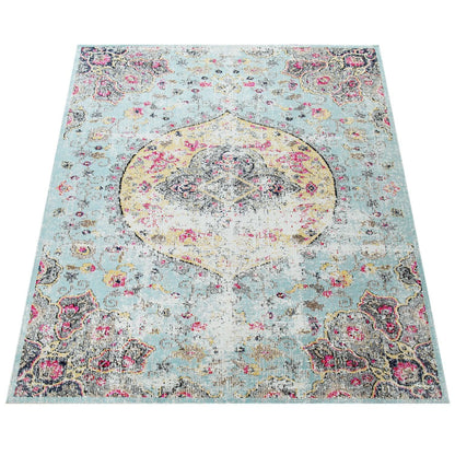 Blue Outdoor Rug Oriental Design Pastel Colors