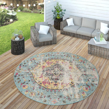 Blue Outdoor Rug Oriental Design Pastel Colors