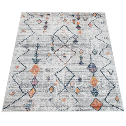 Boho Rug Cream Ethnic Diamond Pattern Modern Ripped Design