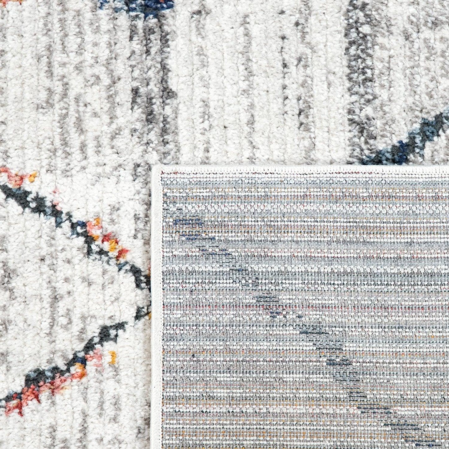 Boho Rug Cream Ethnic Diamond Pattern Modern Ripped Design