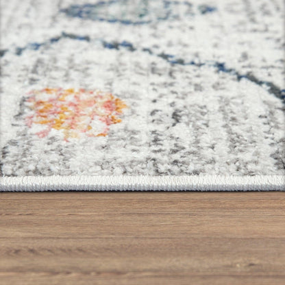 Boho Rug Cream Ethnic Diamond Pattern Modern Ripped Design