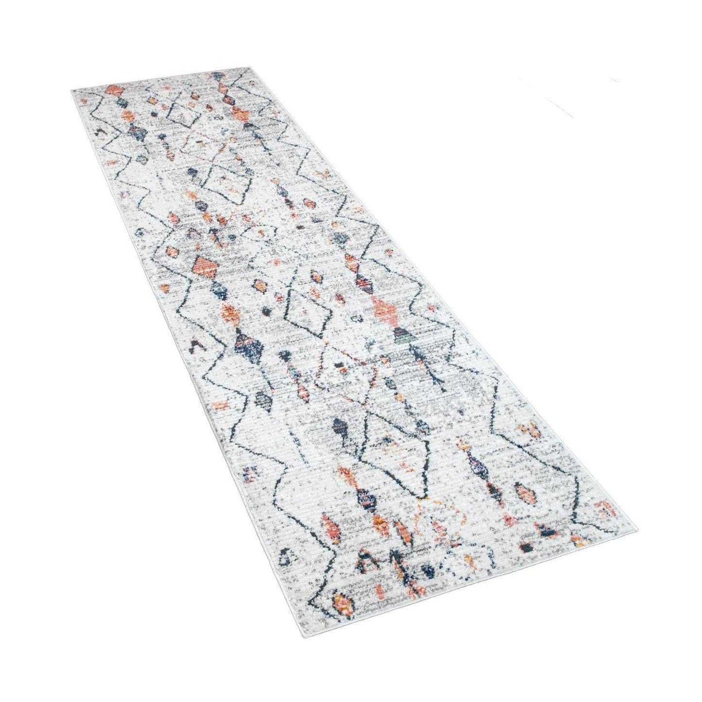 Boho Rug Cream Ethnic Diamond Pattern Modern Ripped Design