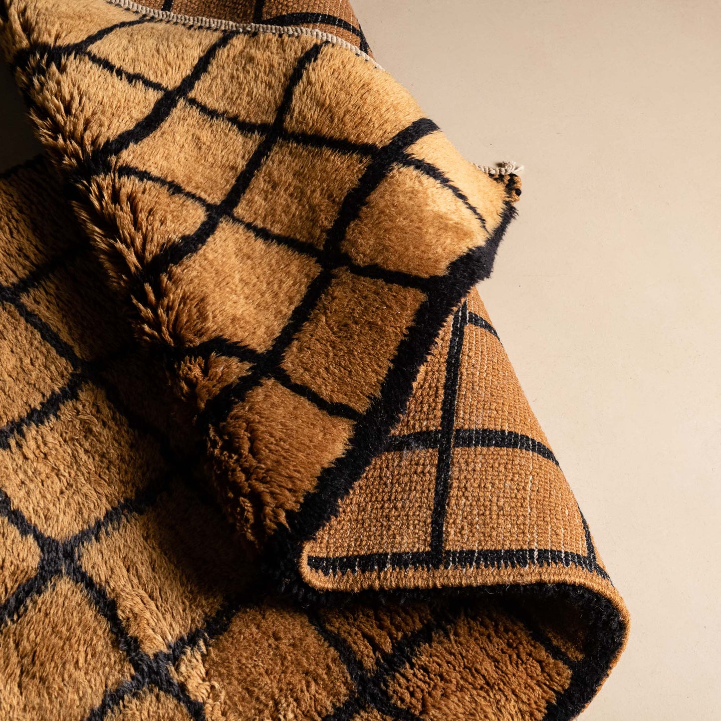 Bronze Grid - Luxury Shag Moroccan Runner Rug