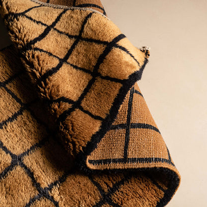 Bronze Grid - Luxury Shag Moroccan Runner Rug