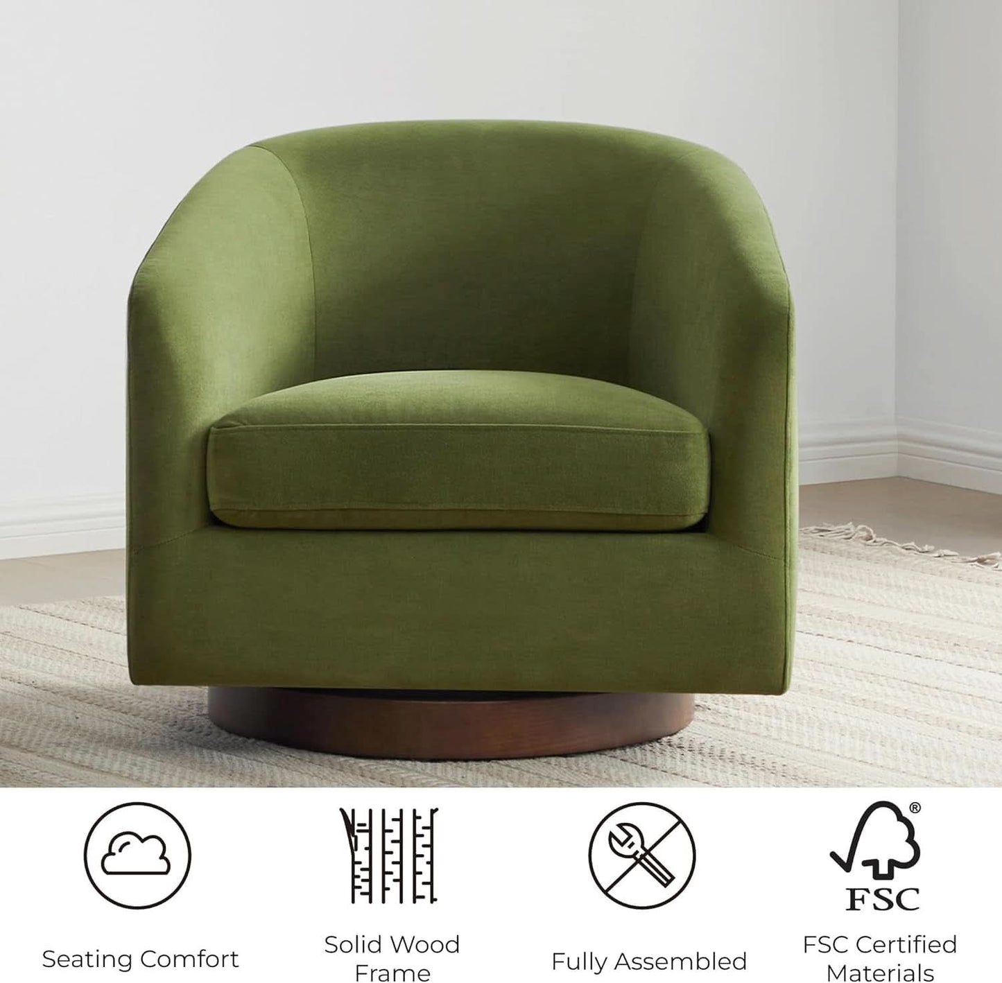 Forest Green Velvet Swivel Upholstered Armchair FSC
