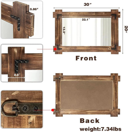 20x30 Rustic Wood Mirror For Bath With Black Metal Accents