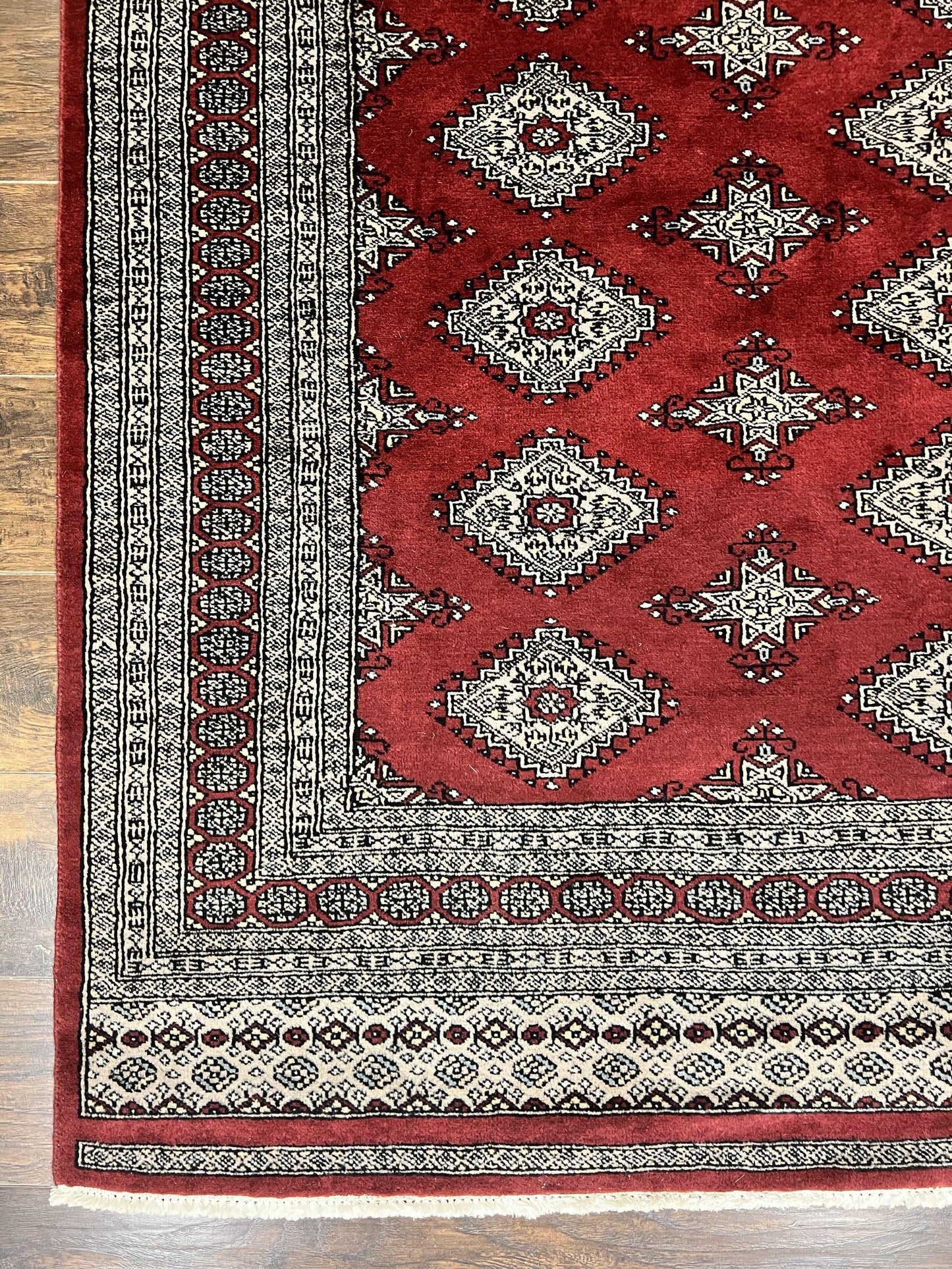 Pakistani Bokhara Rug 6x8, Fine Turkoman Carpet, Wool Handmade Vintage, Red, 6 x 8 Medium Sized Rug, Turkmen Rug
