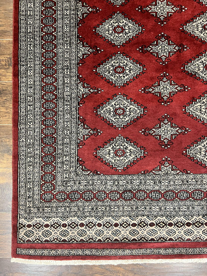 Pakistani Bokhara Rug 6x8, Fine Turkoman Carpet, Wool Handmade Vintage, Red, 6 x 8 Medium Sized Rug, Turkmen Rug