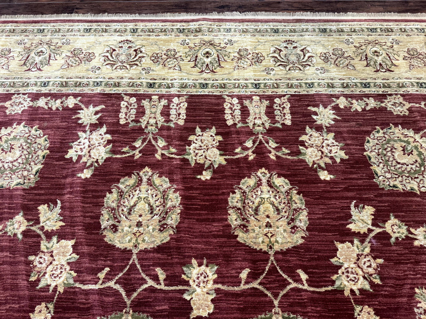 Traditional Wool Oriental Rug 9x13, Large Power Loomed Carpet, Burgundy
