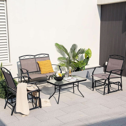 4 Piece Patio Glider Set With Gliding Loveseat Glass Table
