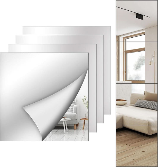 Set Of 4 12x12 Inch Acrylic Mirror Tiles For Wall Decor
