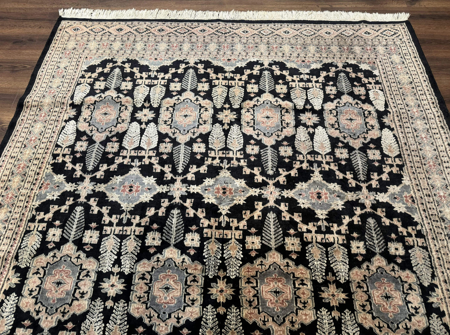 Turkoman Bokhara Rug 6x9, Pakistani Carpet, Black, Hand Knotted