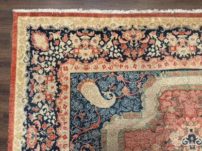 Antique Persian Sarouk Rug 9x12, Boteh Paisleys, Light Red Navy Blue