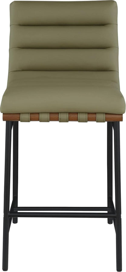 Olive Green Vegan Leather Counter Stool With Black Frame