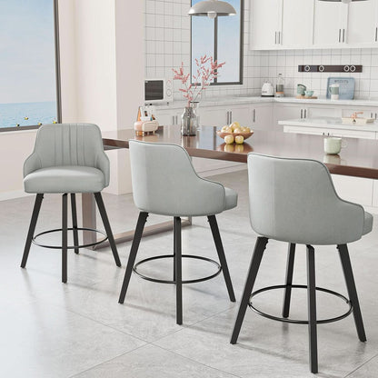 Linen Fabric Upholstered Swivel Barstools Set of Two