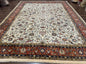 Indo Persian Rug 9x12, Ivory and Red, Traditional Wool Oriental Carpet