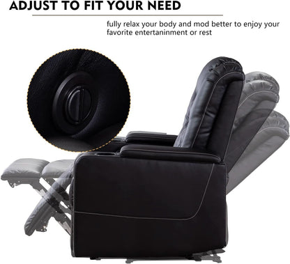 Black Leather Power Recliner With Usb And Cup Holders