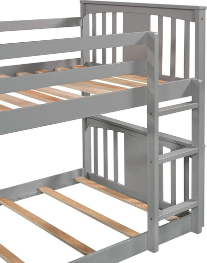 Twin Over Twin Bunk Bed With Slide In Gray For Kids