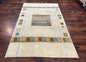 Tibetan Rug 5x8, Contemporary Rug 5 x 8 ft, Cream Brown Blue Hand-Knotted Wool w/ Silk Highlights Tibetan Carpet, Modern Rug