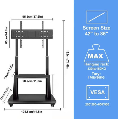 Mobile Tv Cart On Wheels For 42 To 100 Inch Screens