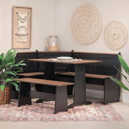 Black Pecan Five Seat Dining Set With Storage Benches