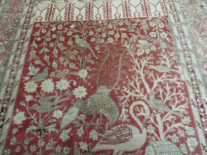 4' X 6' Antique Handmade Turkish Tree Of Life Oriental Wool Rug Birds Red