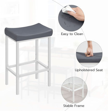 Saddle Bar Stools Set of 2, 24.8 Inches, White and Gray