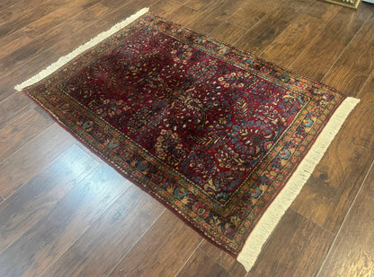 Antique Persian Sarouk Rug 3.6 x 5, Red, 1920s Persian Carpet