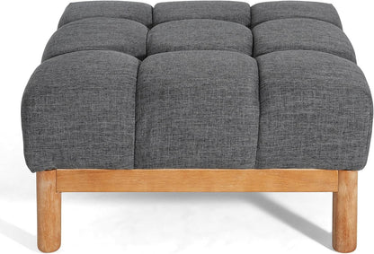 Modern Gray Fabric Ottoman With Walnut Finish WoodFrame