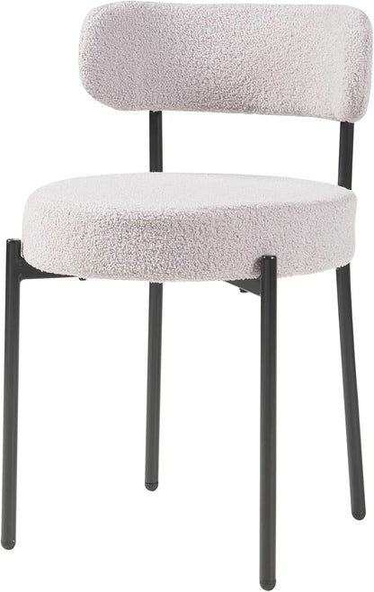 Round Upholstered Boucle Dining Chair Grey With Black Legs