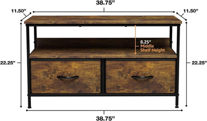 2 Drawer TV Stand Chest For Living Room With Open Shelf And Fabric Drawers For Media Storage