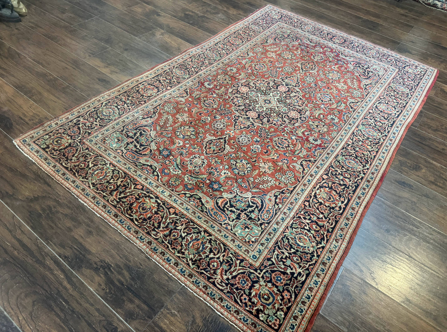 Persian Kashan Rug 4x7, Red, Floral Medallion, Vintage, Wool