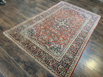 Persian Kashan Rug 4x7, Red, Floral Medallion, Vintage, Wool