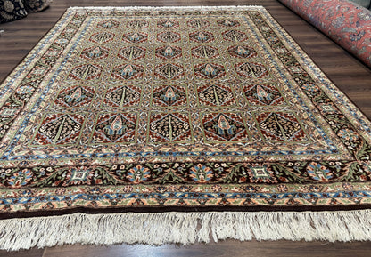 Sino Persian Rug 8x10, Panel Design, Brown, Multicolor, Wool, Cedar Trees