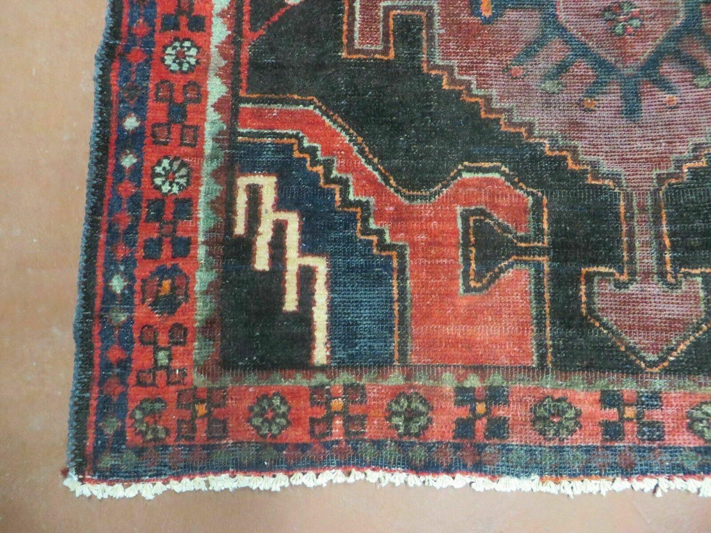 4' X 8' Antique Handmade India Geometric Oriental Tribal Wool Rug Red # 603