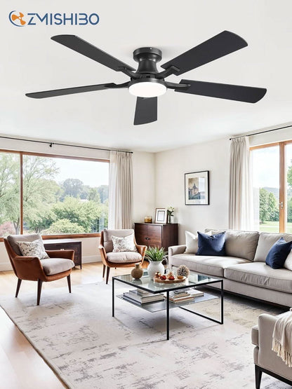 52 Inch Matte Black Ceiling Fan With Dimmable LED Light