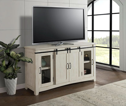 65 Inch Solid Wood TV Stand In Antique White With Storage