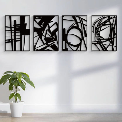 Black Abstract Metal Wall Art 4 Pack Minimalist 3D